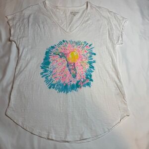 Rare Lilly Pulitzer Florida Graphic Tee White Pima Cotton V-Neck Shirt XS